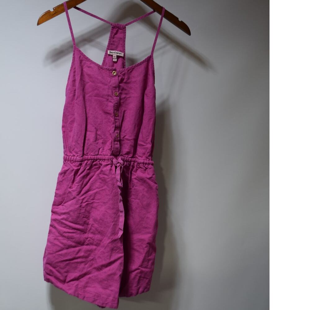 Juicy Couture Pink Linen Cotton Romper Button Front Racerback Shorts XS